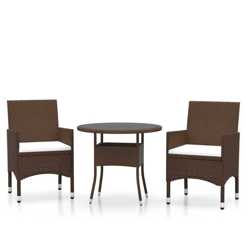 3-delige Bistroset poly rattan en gehard glas bruin
