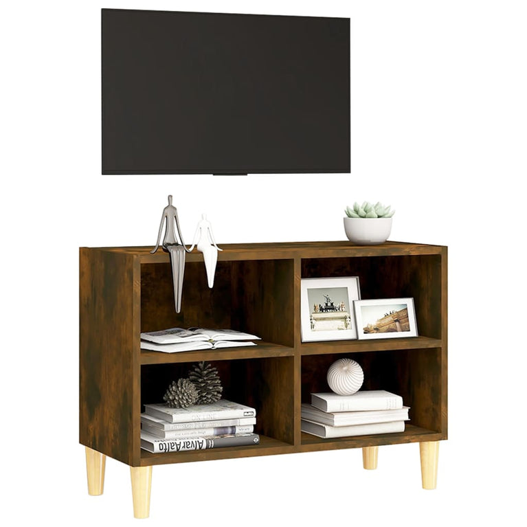 Tv-meubel met houten poten 69,5x30x50 cm gerookt eikenkleurig
