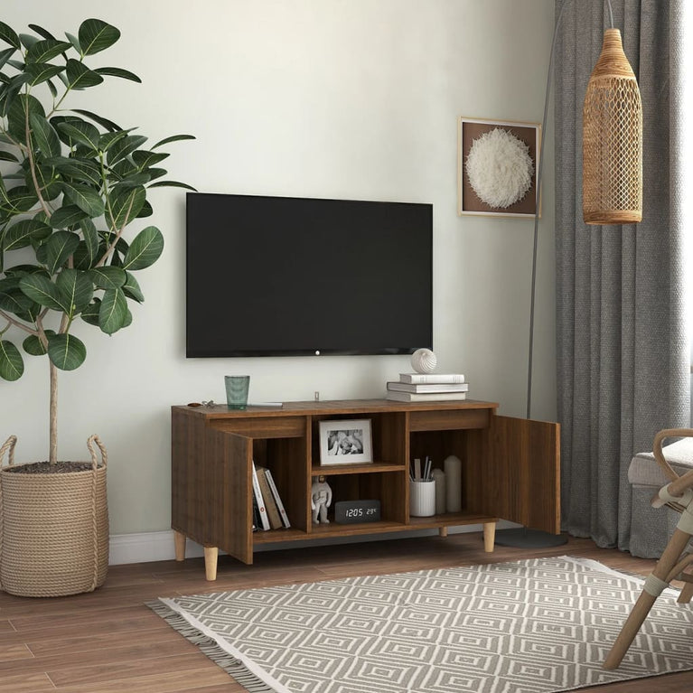 Tv-meubel met houten poten 103,5x35x50 cm bruineikenkleurig