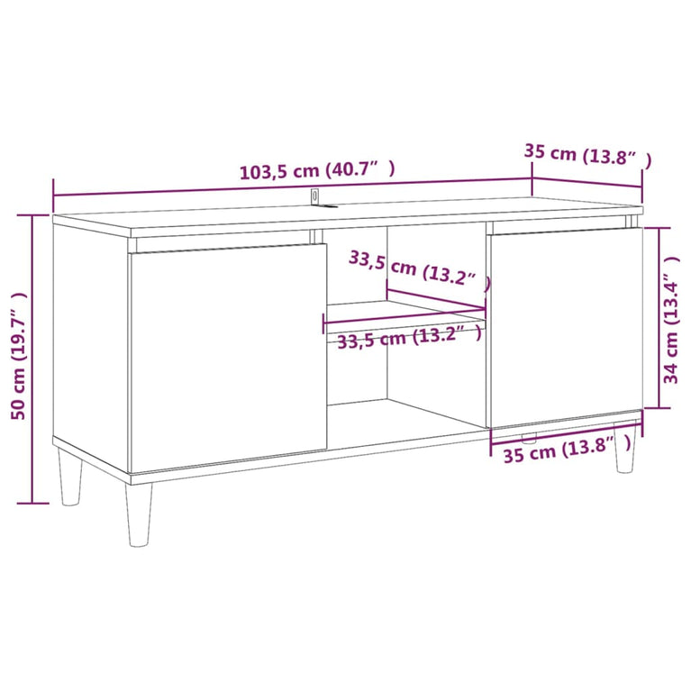 Tv-meubel met houten poten 103,5x35x50 cm bruineikenkleurig
