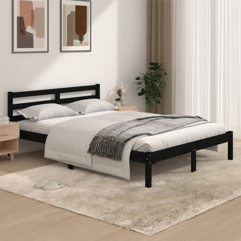 Bedframe massief grenenhout zwart 135x190 cm
