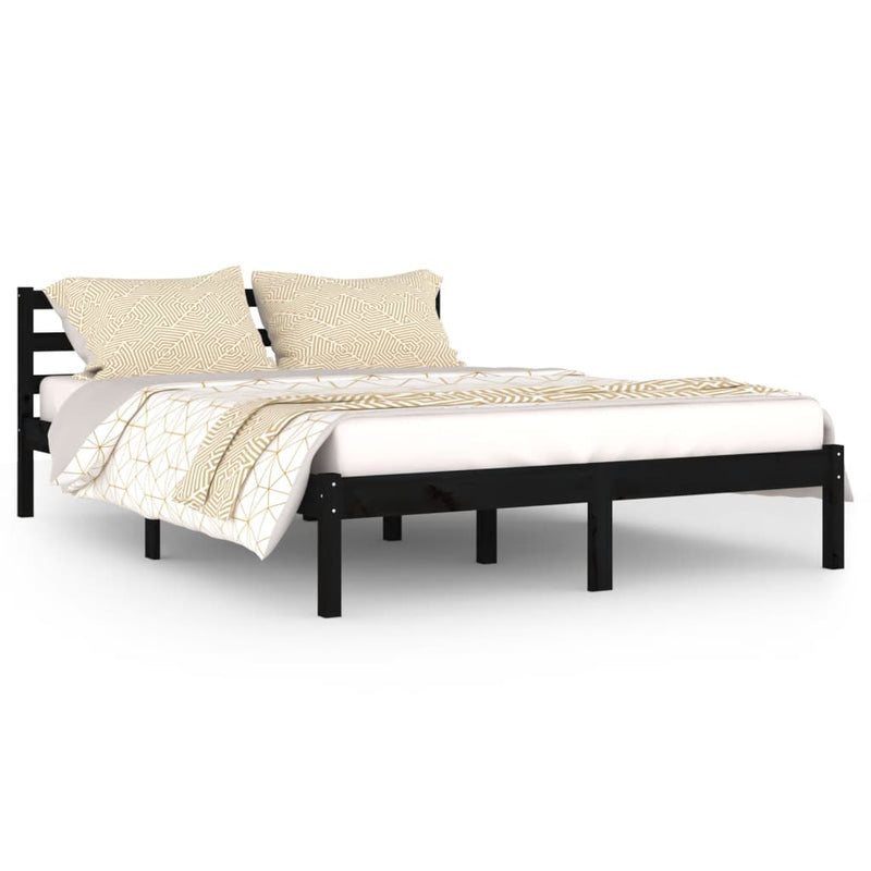 Bedframe massief grenenhout zwart 140x200 cm