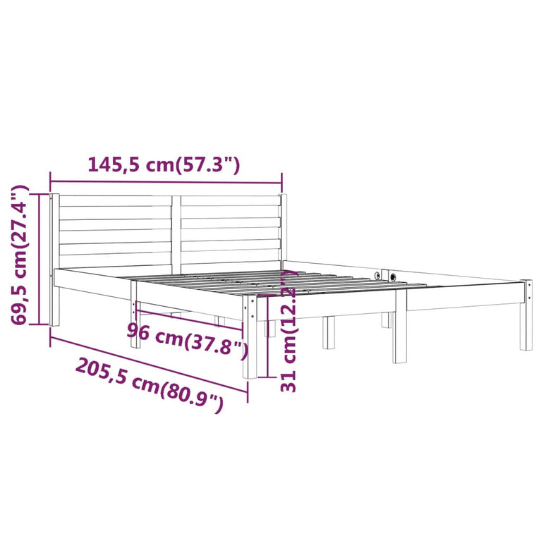 Bedframe massief grenenhout zwart 140x200 cm
