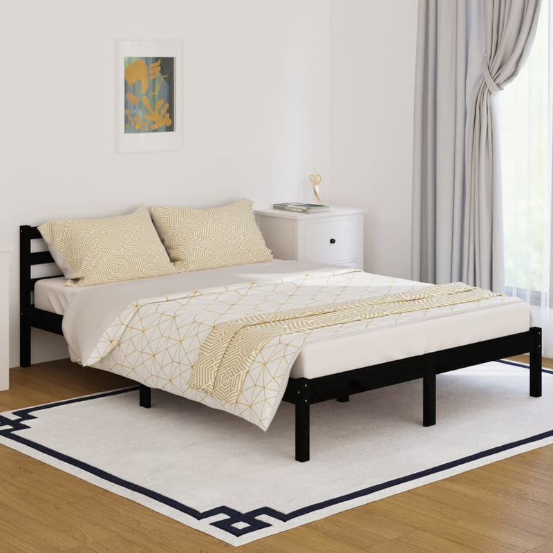 Bedframe massief grenenhout zwart 140x200 cm
