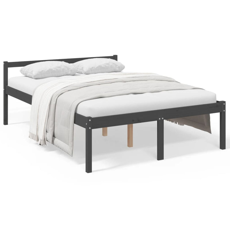 Seniorenbed massief grenenhout grijs 140x190 cm