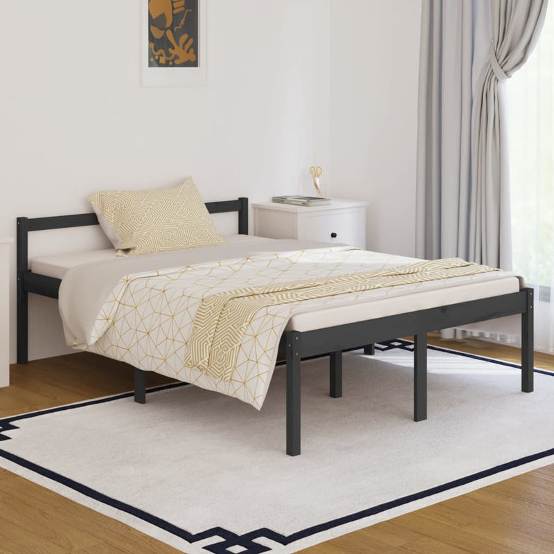 Seniorenbed massief grenenhout grijs 140x190 cm
