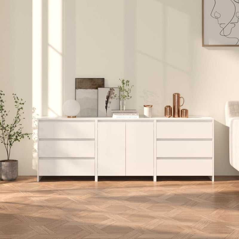 3 st Dressoirs bewerkt hout hoogglans wit