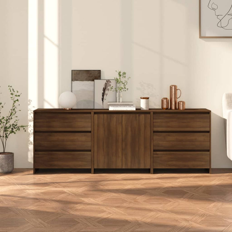 3 st Dressoirs bewerkt hout bruin eikenkleur