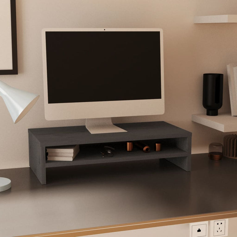 Monitorstandaard 50x24x13 cm massief grenenhout grijs