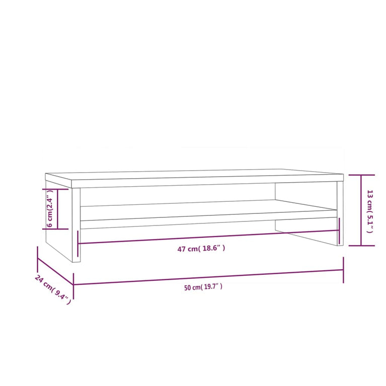 Monitorstandaard 50x24x13 cm massief grenenhout grijs