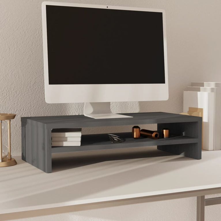 Monitorstandaard 50x24x13 cm massief grenenhout grijs