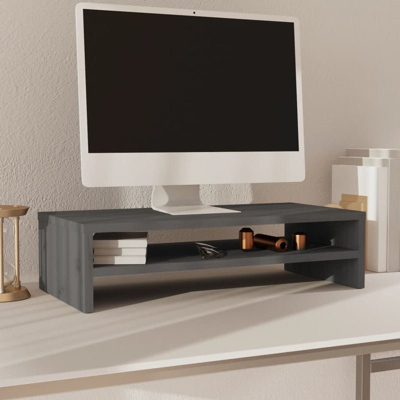 Monitorstandaard 50x24x13 cm massief grenenhout grijs