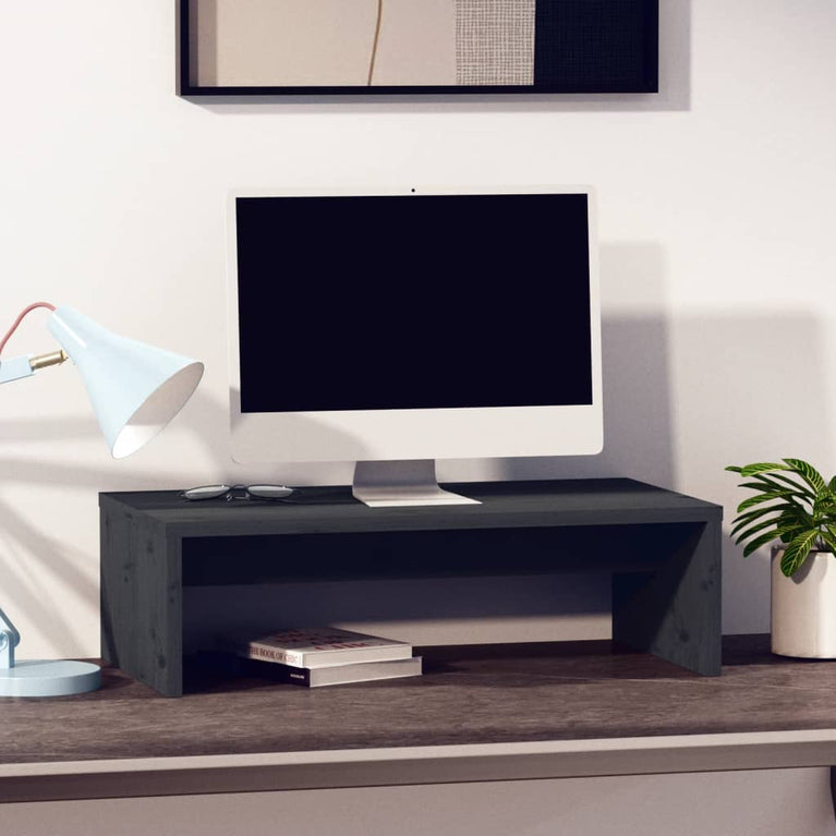Monitorstandaard 50x27x15 cm massief grenenhout grijs