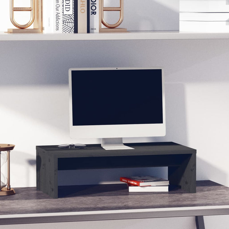 Monitorstandaard 50x27x15 cm massief grenenhout grijs