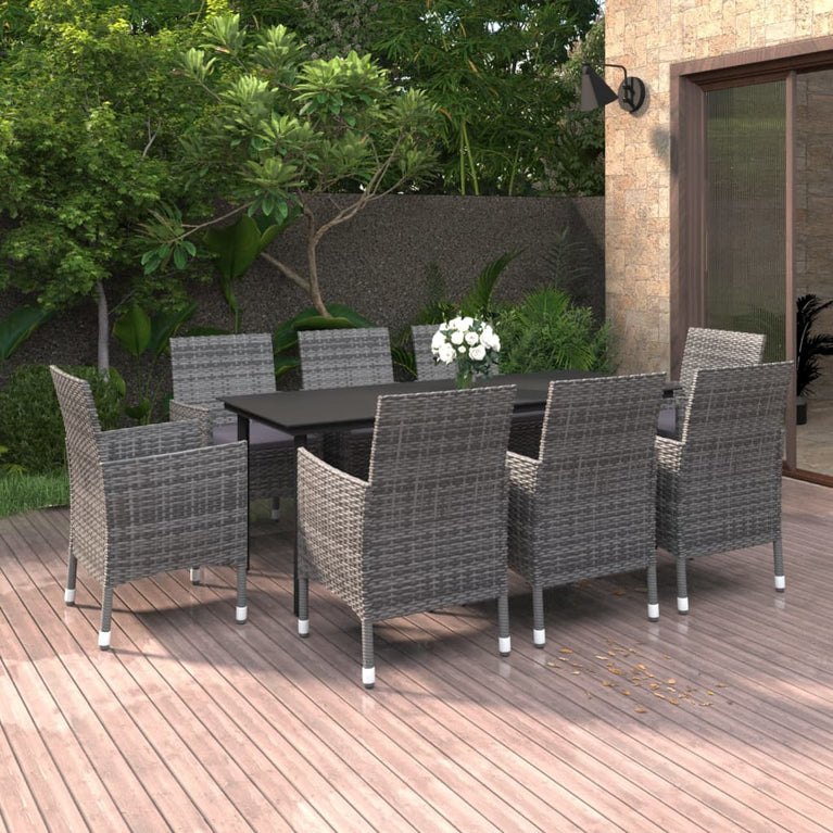 9-delige Tuinset met kussens poly rattan en glas