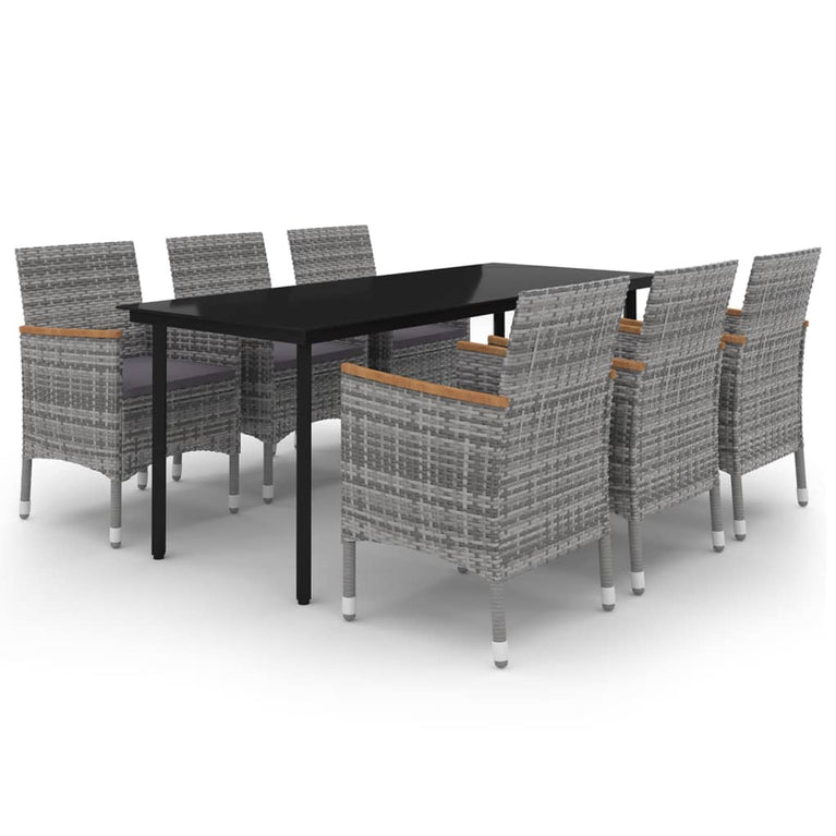 7-delige Tuinset met kussens poly rattan en glas