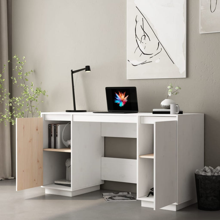 Bureau 140x50x75 cm massief grenenhout wit