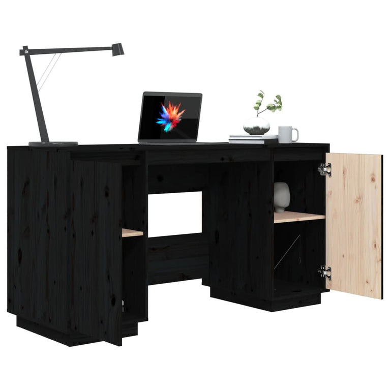 Bureau 140x50x75 cm massief grenenhout zwart