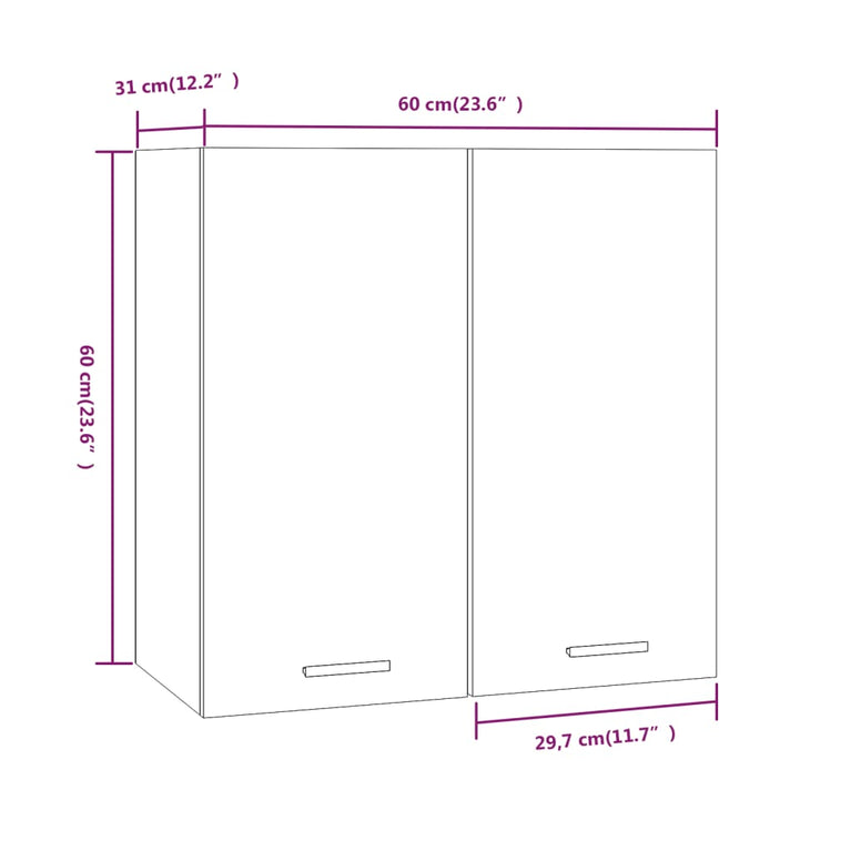 Wandkast hangend 60x31x60 cm bewerkt hout grijs sonoma eiken