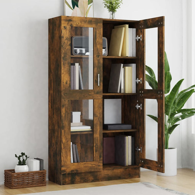 Vitrinekast 82,5x30,5x150 cm bewerkt hout gerookt eikenkleurig