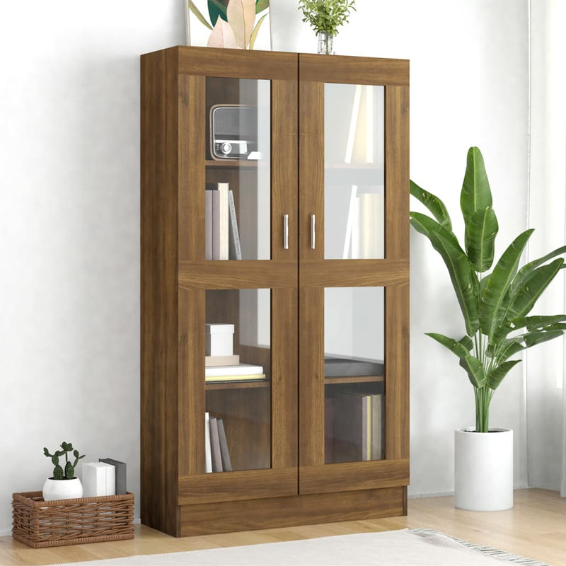 Vitrinekast 82,5x30,5x150 cm bewerkt hout bruineikenkleurig