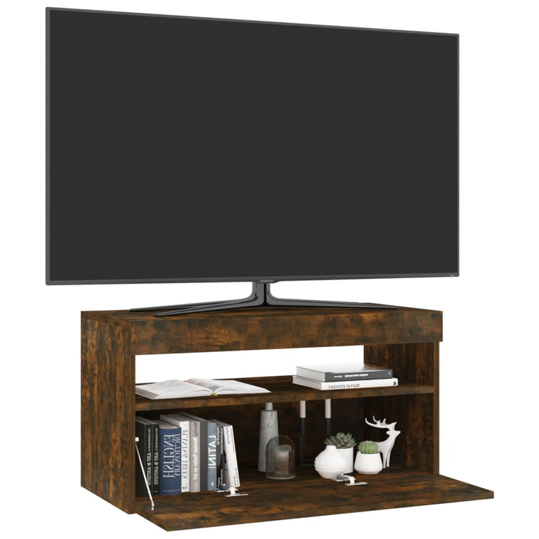 Tv-meubel met LED-verlichting 75x35x40 cm gerookt eikenkleurig