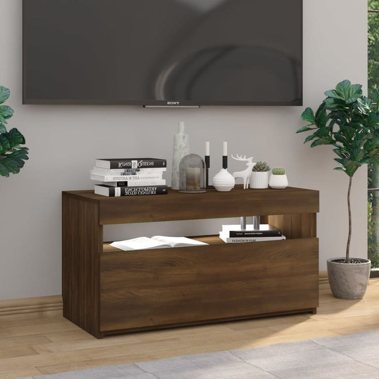 Tv-meubel met LED-verlichting 75x35x40 cm bruin eikenkleur