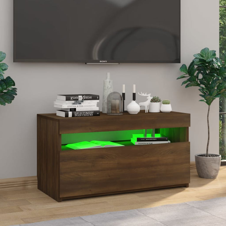 Tv-meubel met LED-verlichting 75x35x40 cm bruin eikenkleur