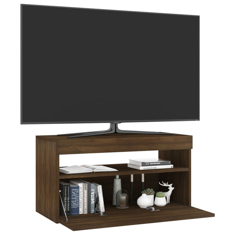 Tv-meubel met LED-verlichting 75x35x40 cm bruin eikenkleur