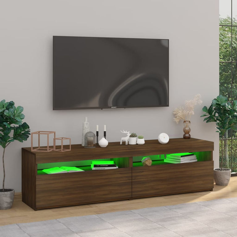 Tv-meubelen met LED-verlichting 2 st 75x35x40 cm bruineiken