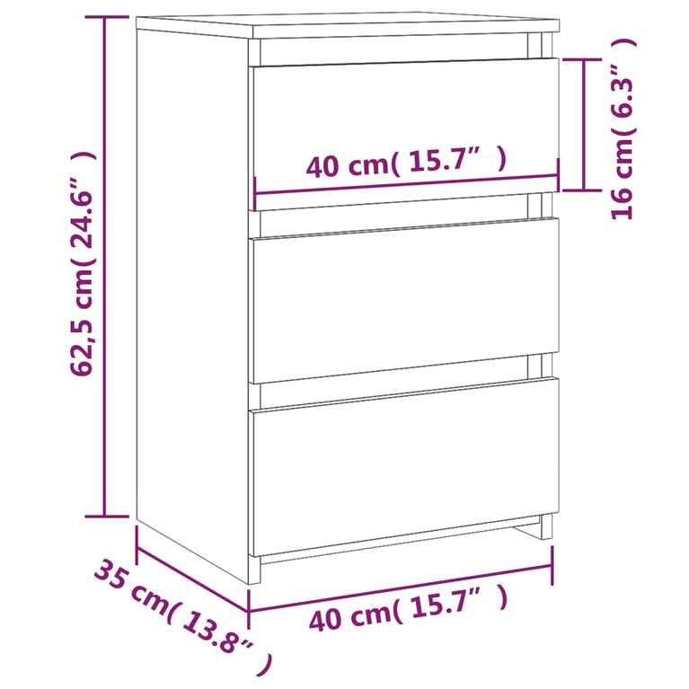 Nachtkastje 40x35x62,5 cm bewerkt hout grijs sonoma eikenkleur