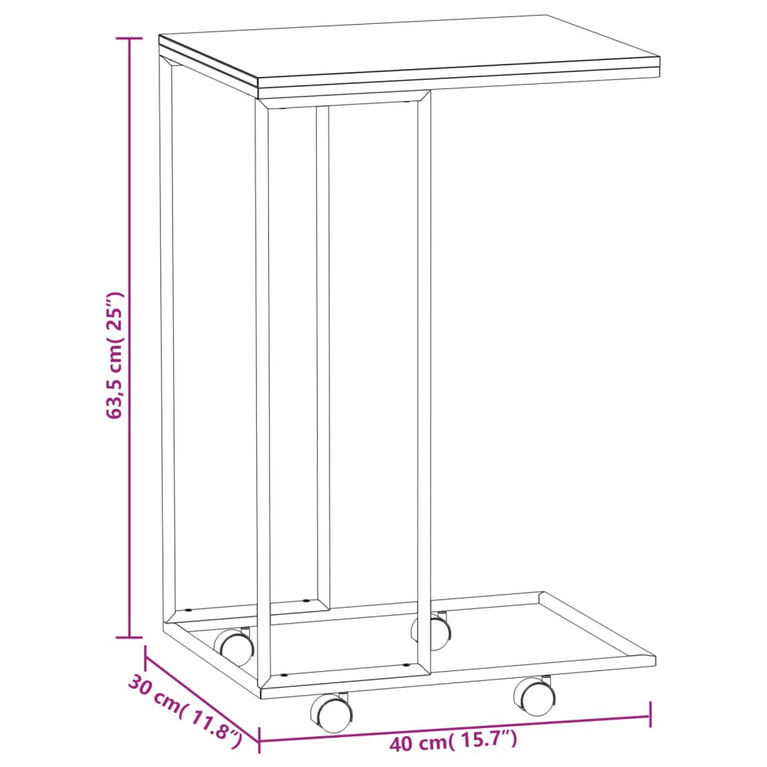 Bijzettafel met wieltjes 40x30x63,5 bewerkt hout zwart