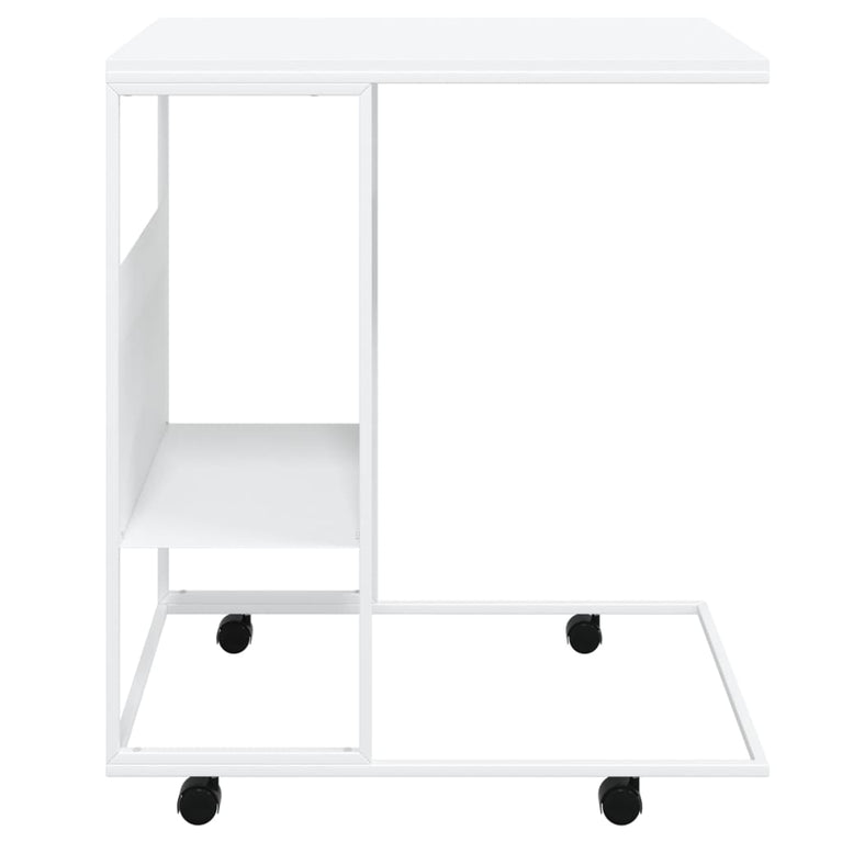 Bijzettafel met wieltjes 55x36x63,5 bewerkt hout wit