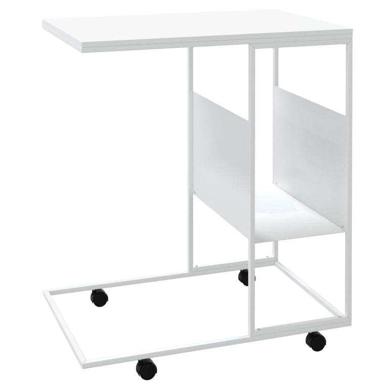 Bijzettafel met wieltjes 55x36x63,5 bewerkt hout wit