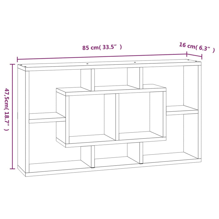 Wandschap 8 vakken zwart