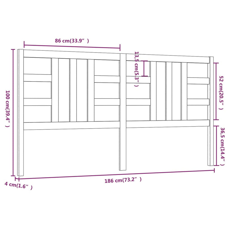 Hoofdbord 186x4x100 cm massief grenenhout