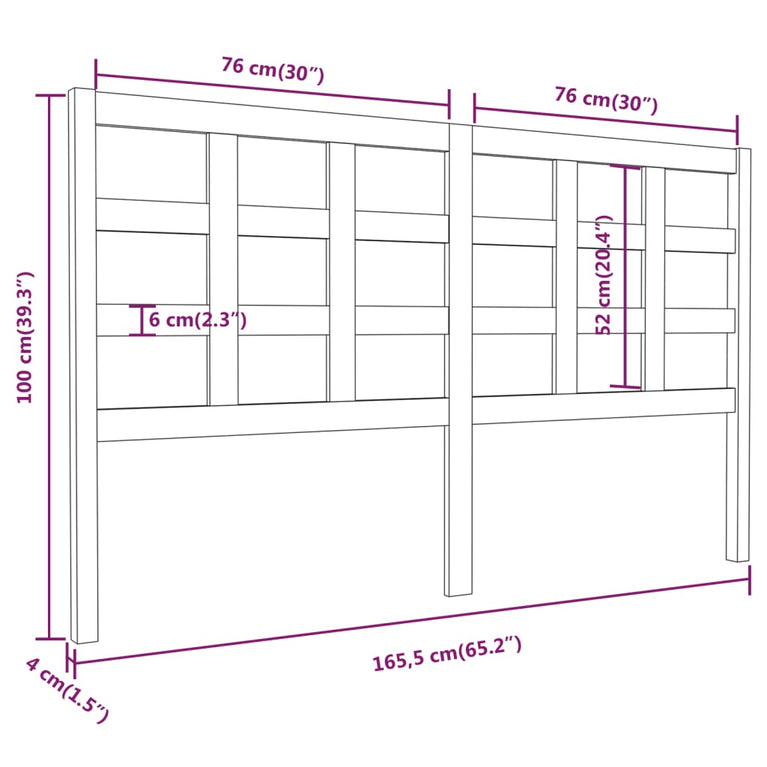 Hoofdbord 165,5x4x100 cm massief grenenhout grijs