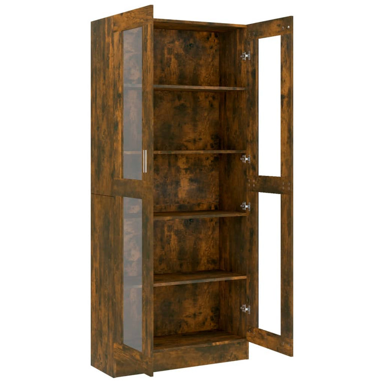 Vitrinekast 82,5x30,5x185,5 cm bewerkt hout gerookt eikenkleur