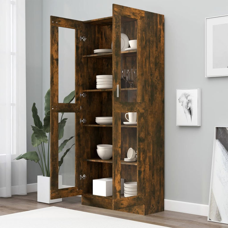 Vitrinekast 82,5x30,5x185,5 cm bewerkt hout gerookt eikenkleur