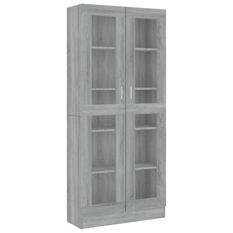 Vitrinekast 82,5x30,5x185,5 cm bewerkt hout grijs sonoma eiken