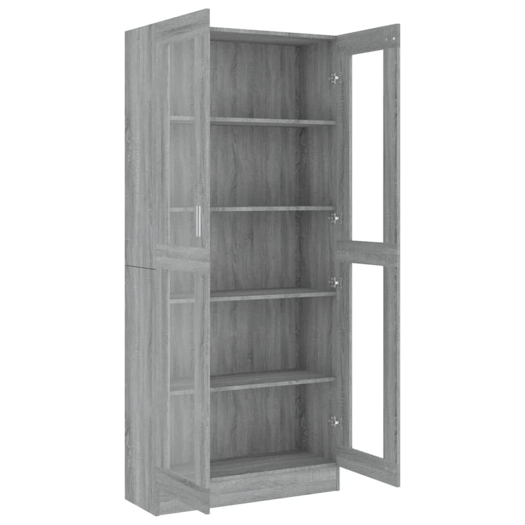 Vitrinekast 82,5x30,5x185,5 cm bewerkt hout grijs sonoma eiken