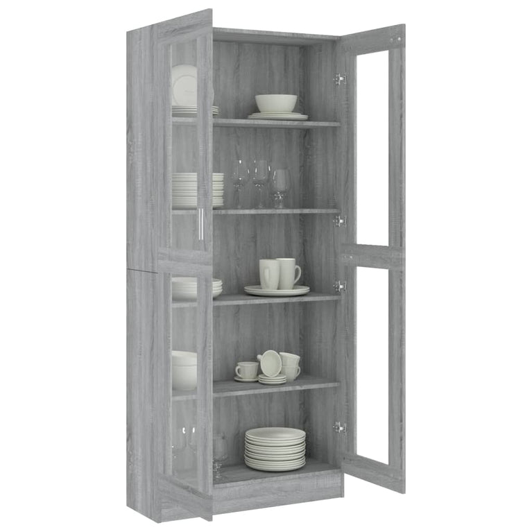 Vitrinekast 82,5x30,5x185,5 cm bewerkt hout grijs sonoma eiken