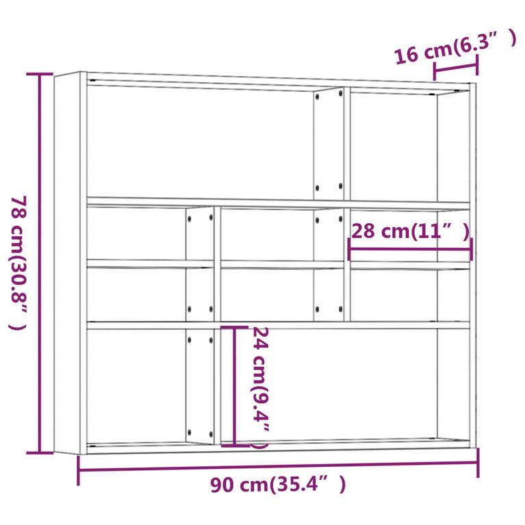 Wandschap 90x16x78 cm bewerkt hout gerookt eikenkleurig