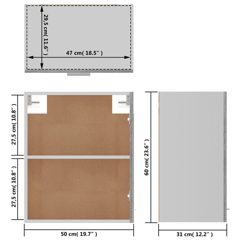 Hangkast 50x31x60 cm bewerkt hout grijs sonoma eikenkleurig