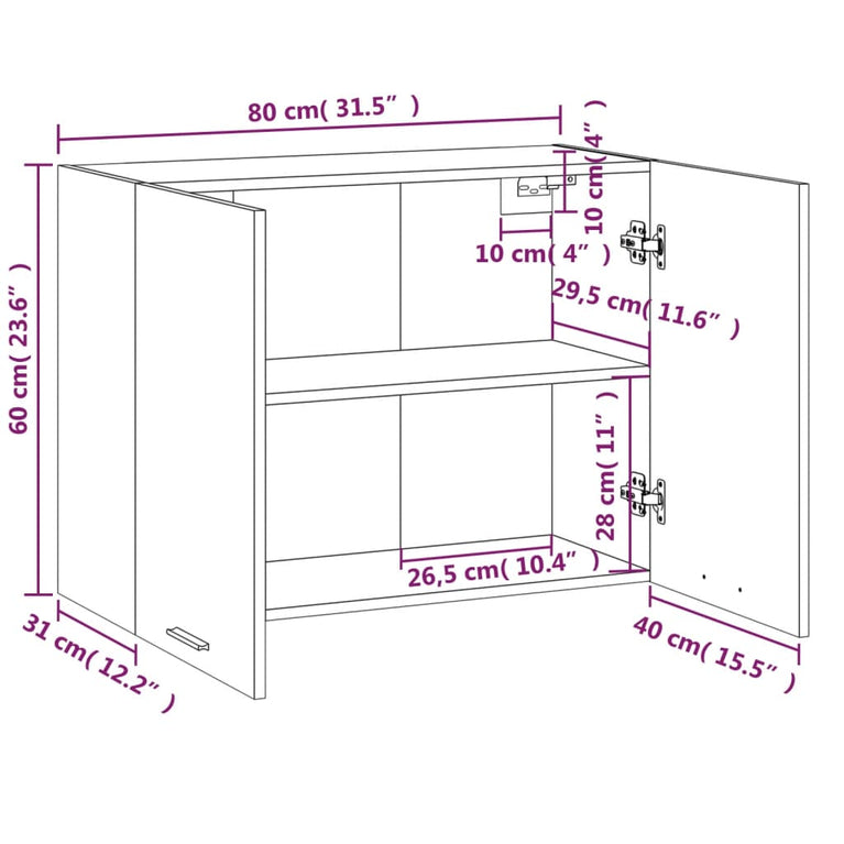 Wandkast hangend 80x31x60 cm bewerkt hout grijs sonoma eiken