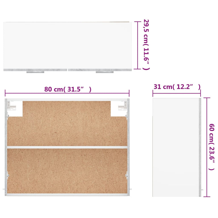 Wandkast hangend 80x31x60 cm bewerkt hout grijs sonoma eiken