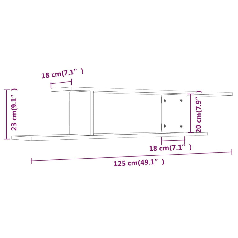 Tv-wandschap 125x18x23 cm bewerkt hout bruin eikenkleur