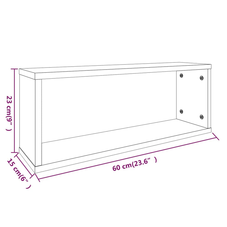 Wandschappen kubus 2 st 60x15x23 cm bewerkt hout grijs sonoma