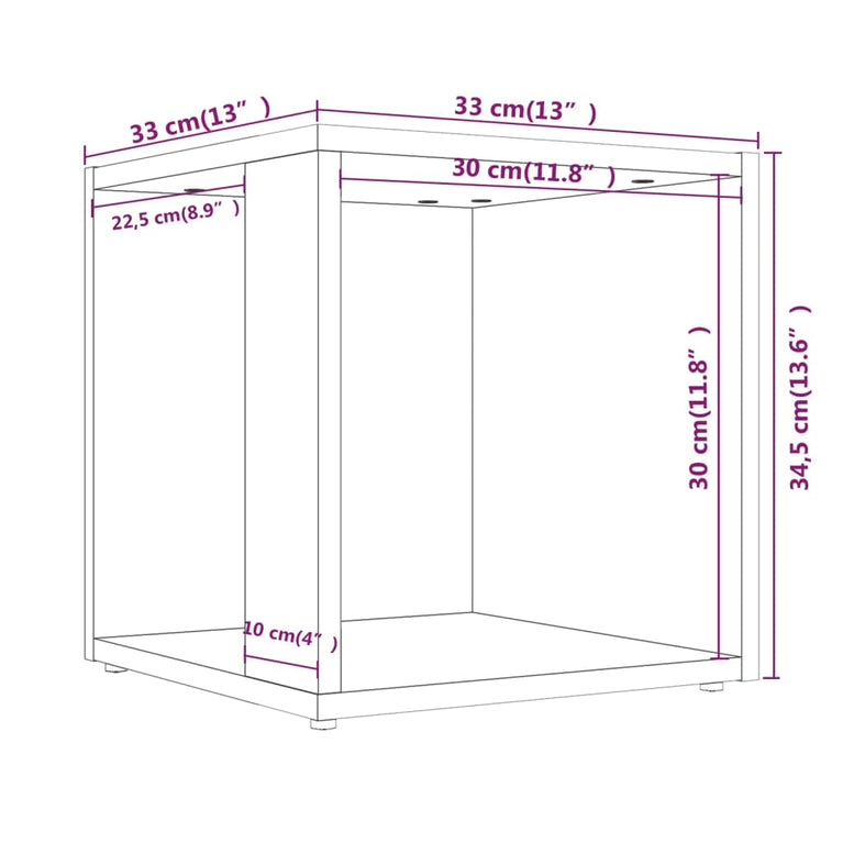 Bijzettafel 33x33x34,5 cm bewerkt hout bruineikenkleurig