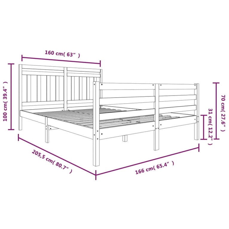 Bedframe massief hout honingbruin 160x200 cm